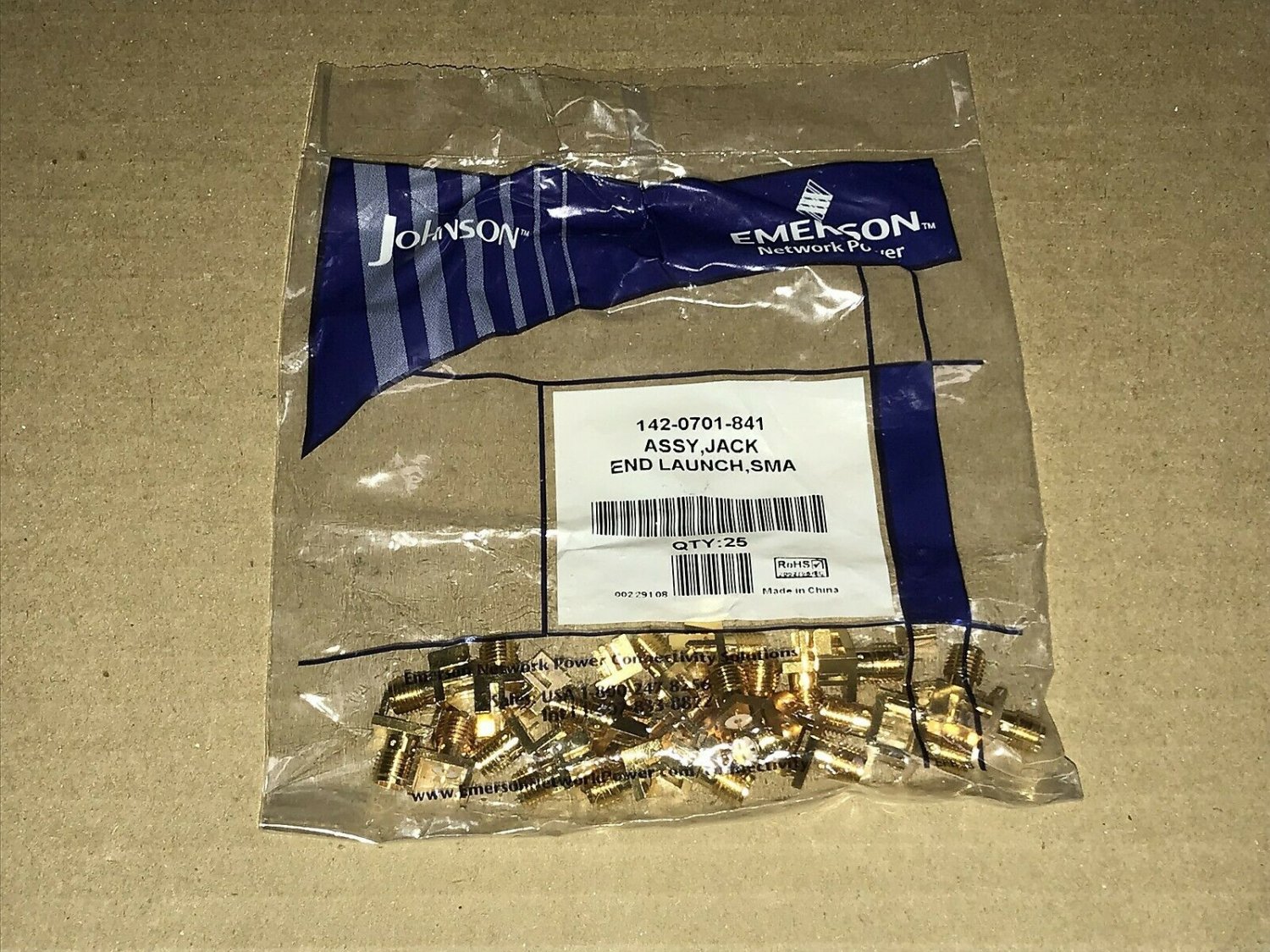 JOHNSON EMERSON 1420701841 SMA EDGE MOUNT CONNECTOR 50 OHM, 25 COUNT