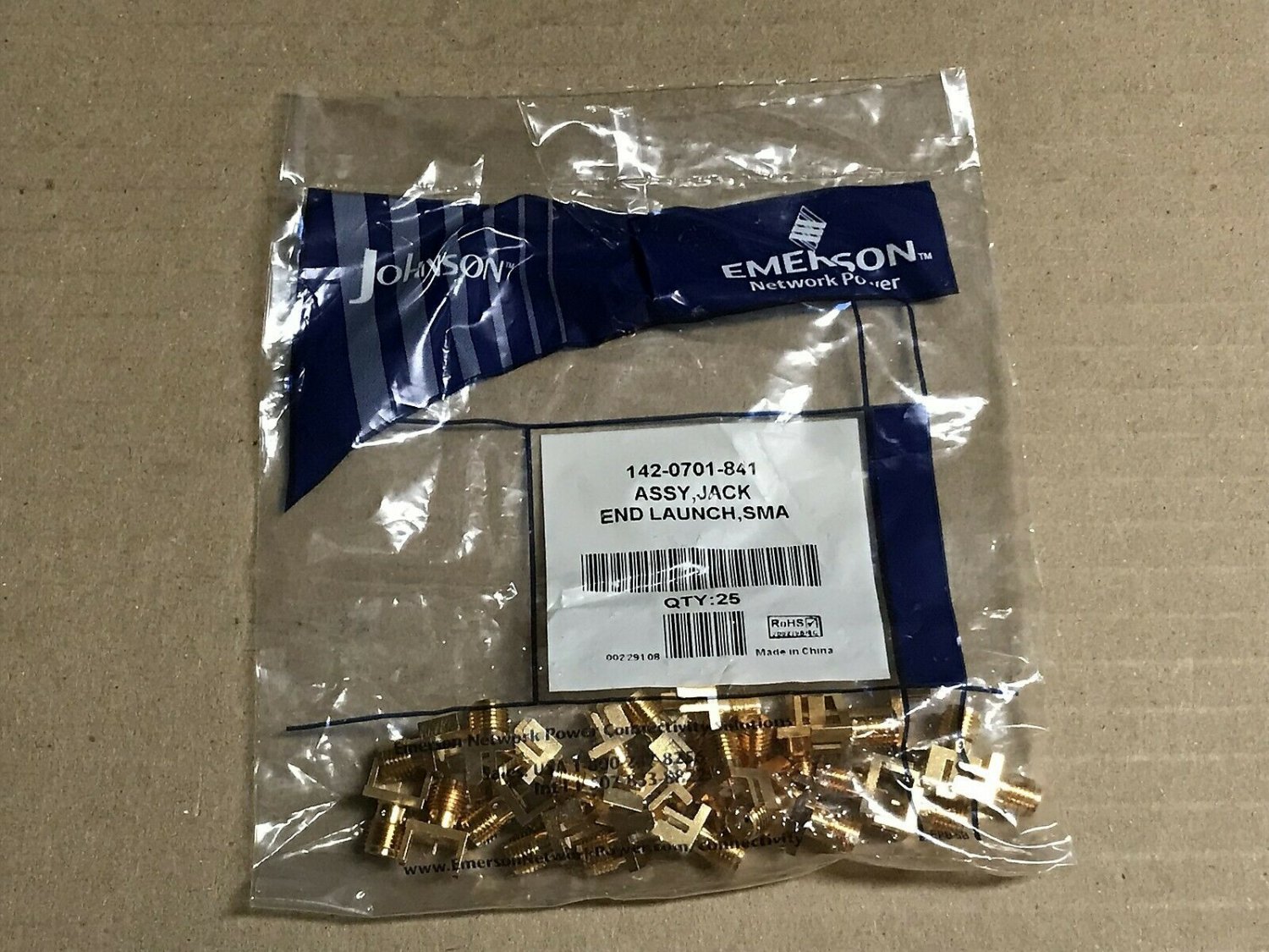 JOHNSON EMERSON 1420701841 SMA EDGE MOUNT CONNECTOR 50 OHM, 25 COUNT