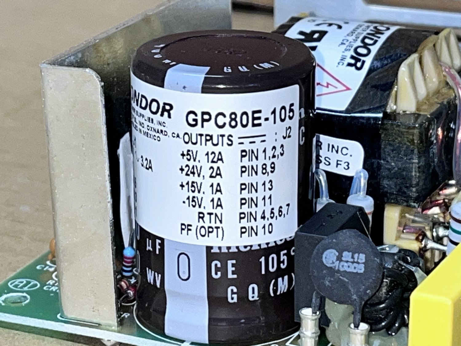 CONDOR GPC80E-105 Open Frame Power Supply 24V - 2A, 15V - 1A, 5V - 12A