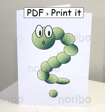Card - Green Worm Question Mark - printable 8.5x11" PDF digital download - animals