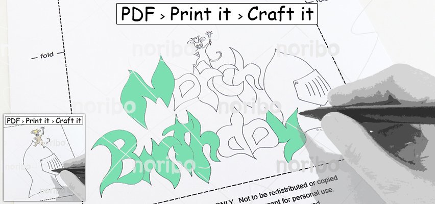 Card 2x - March Birthday Mouse King Crown Helmet - printable A4 PDF digital download colouring DIY