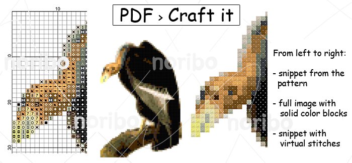 Cross Stitch Chart - Vulture 55x79 - printable 8.5x11" PDF digital download DIY bird embroidery