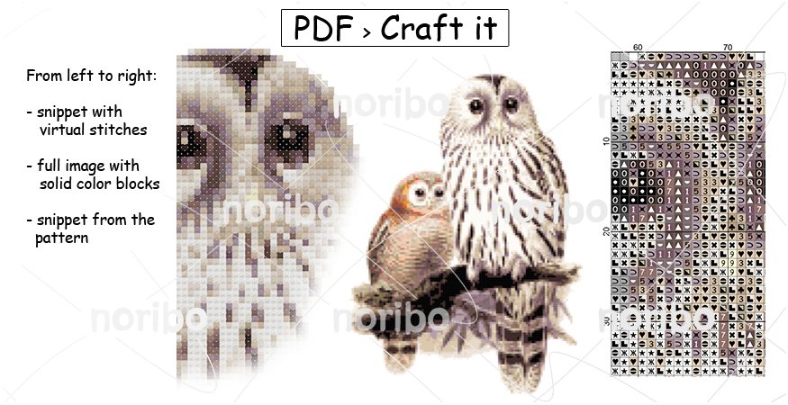 Cross Stitch Chart - Ural Owl 110x151 - printable A4 PDF digital download DIY bird pattern Dresser