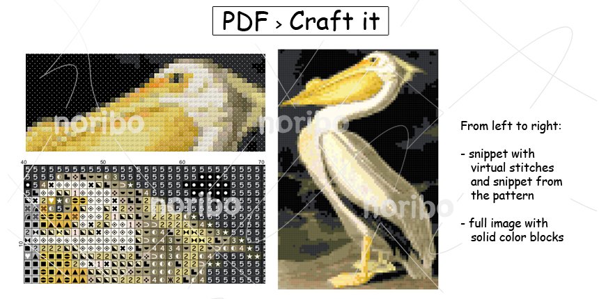 Cross Stitch Chart - Pelican 75x113 - printable 8.5x11" PDF digital download DIY water bird Audubon