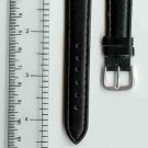 New 16mm Black Leather Watch Band W/ Silvertone Buckle W/Spring Bars