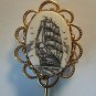 Authentic Scrimshaw Stick Pin Tall Ship Scene Hand Made Estate