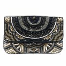 Black Golden Beaded Evening Clutch, Wedding Gift, Valentines Gift, Clutch Bag.