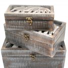 Handmade Hand Carved Wooden Set of 3 Box, Elephant Mama and Baby Decorative Storage Box.