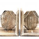 Wooden Bookends, Floral Bookends, Wood Carved, Office and Home decor, Book holder,