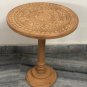 Floral Beige Coffee Table, Hand Carved Round Side Table, Handmade & Traditional Table