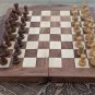 12" Wooden Handmade Non Magnetic Chess Set, Folding Travel Chess Board.