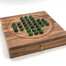 Wooden Handmade Solitaire Board Game Set with Glass Marbles, Marble Solitaire, 9.2"