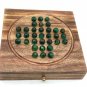 Wooden Handmade Solitaire Board Game Set with Glass Marbles, Marble Solitaire, 9.2"