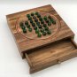 Wooden Handmade Solitaire Board Game Set with Glass Marbles, Marble Solitaire, 9.2"