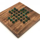 Wooden Handmade Solitaire Board Game Set with Glass Marbles, Marble Solitaire, 9.2"