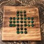 Wooden Handmade Solitaire Board Game Set with Glass Marbles, Marble Solitaire, 9.2"
