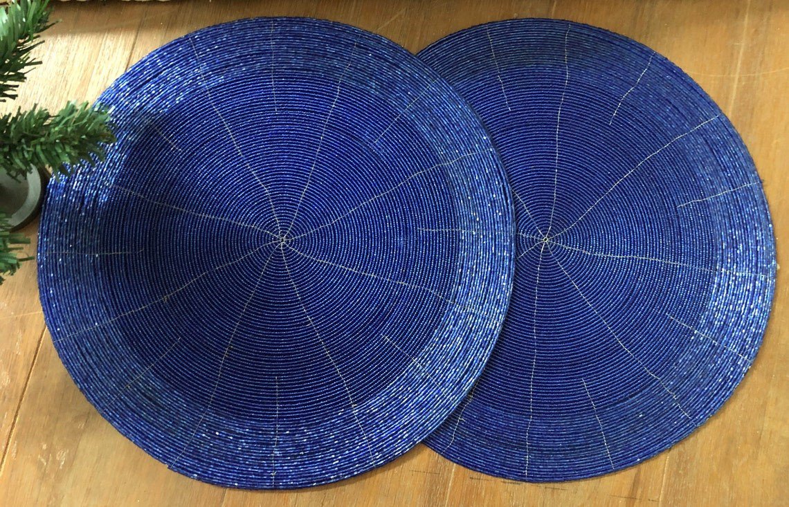 Royal Blue Table Mats, Set of 4/6/8/10/12 Handmade Beaded Mats