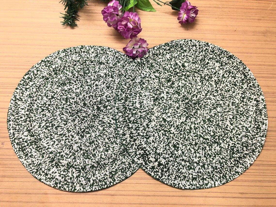 Emerald Green Table Mats, Set of 4/6/8/10/12, Handmade Beaded Placemats