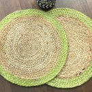 Natural Jute and Chartreuse Table Mats, Set of 4/6/8, Handmade Placemats, Jute Placemat, Decorative