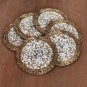 Antique Gold & White Coasters, Set of 6, Handmade Beaded Coasters, Decorative Coasters