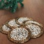 Antique Gold & White Coasters, Set of 6, Handmade Beaded Coasters, Decorative Coasters
