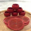 Red Beaded Napkin Rings and Coasters, Set of 6/8/10/12, Napkin Rings