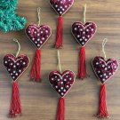 Red Heart Set of 6 Christmas Ornaments, Holiday Decor, Xmas Hanging.