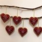 Set of 6 Red Heart Christmas Ornaments, Holiday Decor, Xmas Hanging, Handmade