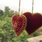 Set of 6 Red Heart Christmas Ornaments, Holiday Decor, Xmas Hanging, Handmade