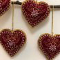 Set of 6 Red Heart Christmas Ornaments, Holiday Decor, Xmas Hanging, Handmade