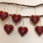 Set of 6 Red Heart Christmas Ornaments, Holiday Decor, Xmas Hanging, Handmade