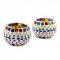 Handmade Colorful Glass Mosaic Tealight Holders from India (Pair)