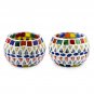 Handmade Colorful Glass Mosaic Tealight Holders from India (Pair)