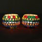 Handmade Colorful Glass Mosaic Tealight Holders from India (Pair)