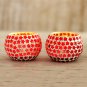 Handmade Red Star Glass Mosaic Tealight Holders (Pair), "Burning Stars
