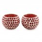 Handmade Red Star Glass Mosaic Tealight Holders (Pair), "Burning Stars
