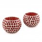 Handmade Red Star Glass Mosaic Tealight Holders (Pair), "Burning Stars