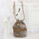 Beige Beaded Velvet Evening Bucket Bag , Wedding Gift, Valentines Gift