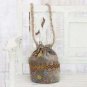Beige Beaded Velvet Evening Bucket Bag , Wedding Gift, Valentines Gift