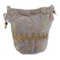 Beige Beaded Velvet Evening Bucket Bag , Wedding Gift, Valentines Gift