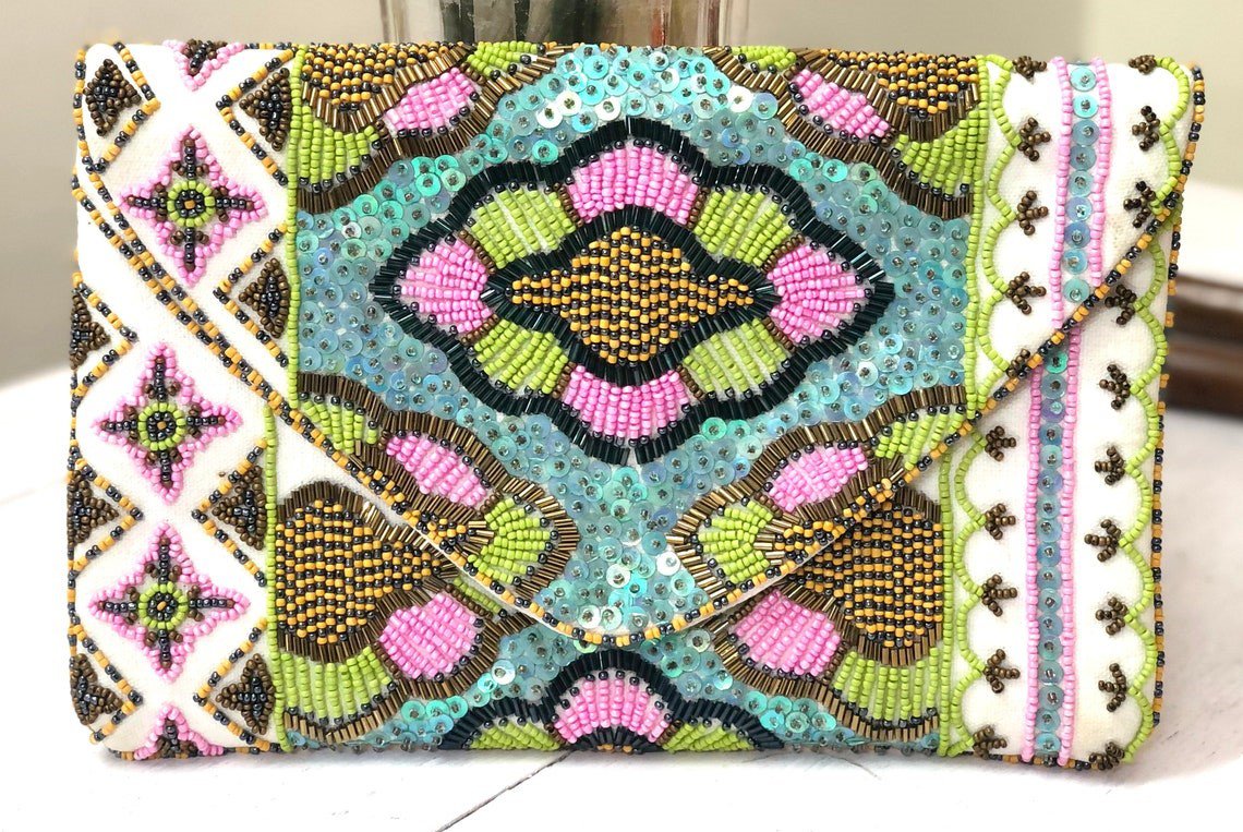 Off White Beaded Evening Clutch Bag, Wedding Clutch, Party Clutch Bag, Fashion Bags.