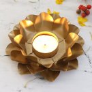 Set Of 2 Golden Tealight Candleholder with Lotus Motif, "One More Light.