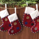 Set of 4 Christmas Stockings, Holiday Decor, Xmas Hanging, Christmas Red Stocking.