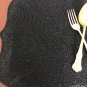 Beautiful Beaded Placemat 1 Piece for Dining Table (Black Flower Design) 14'' inch