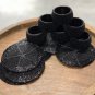 Black Beaded Napkin Rings and Coasters Set, Set of 6, Halloween Table Setting