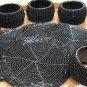 Black Beaded Napkin Rings and Coasters Set, Set of 6, Halloween Table Setting