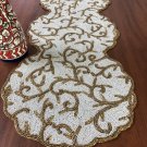 Handmade Beaded Table Runner ,13x60 Inches, White Gold, Housewarming Gift
