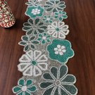Handmade Beaded Table Runner, White Green, Housewarming Gift