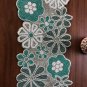 Handmade Beaded Table Runner, White Green, Housewarming Gift
