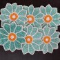 Turquoise Beaded Floral Coasters, Handmade Beaded Coasters, Decorative Coasters